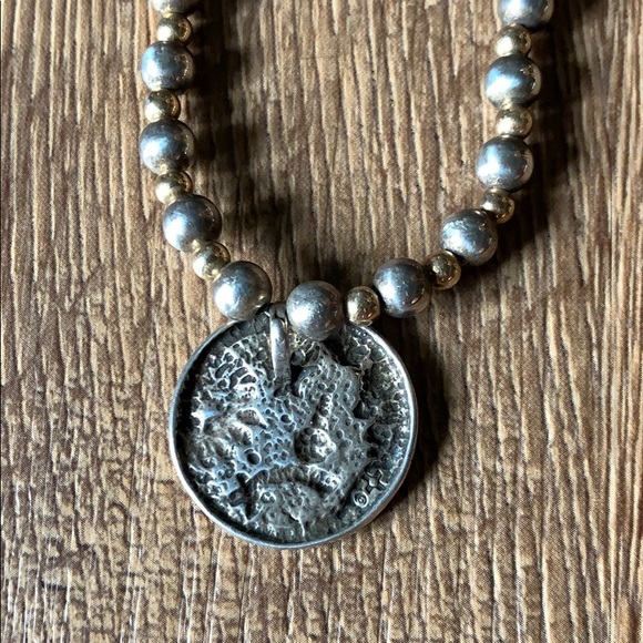 Celestial Pendant Two Tone Beaded Necklace - Picture 2 of 5